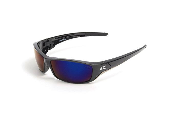 Edge Eyewear TSRAP218 Reclus Safety Glasses, Black with Polarized Aqua Precision Blue Mirror Lens