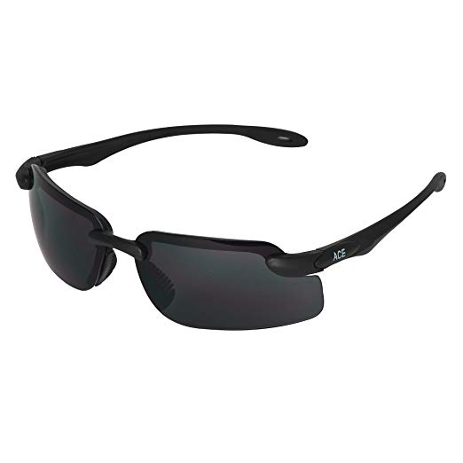 Jackson Safety Ace Safety Glasses (38492), Smoke Lens, Lightweight Black Frame, 12 Pairs