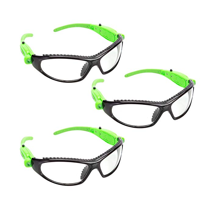 OEMTOOLS 26017PK3 Black & Green LED Safety Glasses, 3 Pack