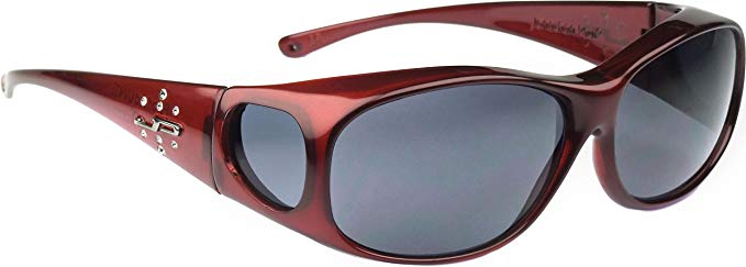 Fit Overs Sunglasses - The Element Collection Sunglasses Designed to Be Worn Over Medium, Oval or Rectangle Prescription Eyewear Not Exceeding 137mm X 43mm - Claret Frame/polarized Grey