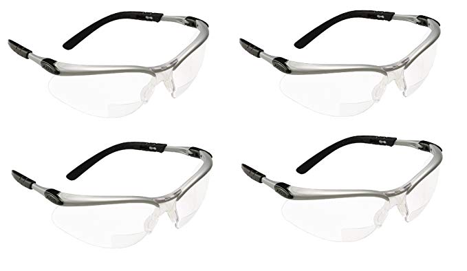 3M BX Reader Protective Eyewear, 11374-00000-20 Clear Lens, Silver Frame, +1.5 Diopter (4 Pack)