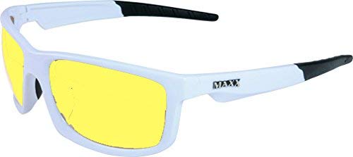 Night Driving Glasses with Sheer Vision Yellow Polycarbonate Double Sided Anti-reflective Coating - Ergonomic, Stylish Retro White Frame Color - Also Comes with Replaceable Maxx Hd Lens