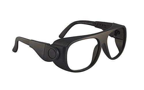 Glass Safety Glasses In Large Industrial Plastic Safety Frame With Molded Plastic Side Shields - 60Mm Eye Size - Clear Lens.