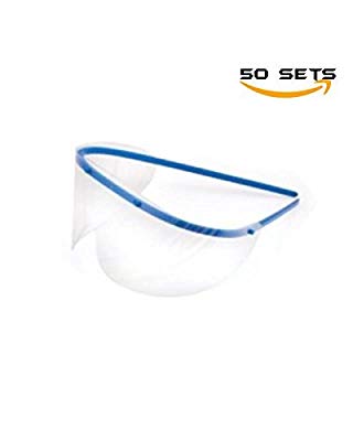 Disposable Safety Eyeware- Plastic Eye Shield Disposale Eyewear- Dental Eye Protection ect.- Face Mask Face Shield Safety Glasses(1 frame+1 shield/per set) (50 PCS)