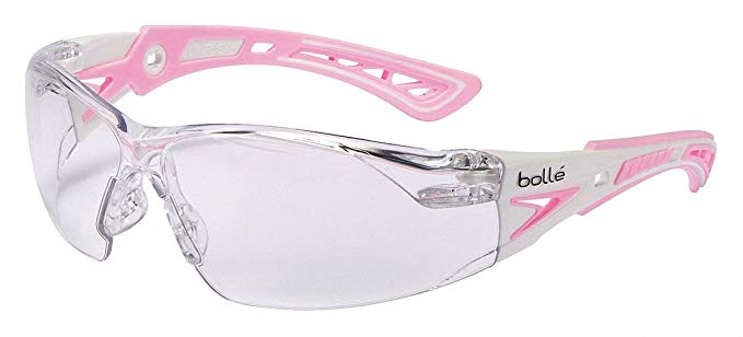 Bolle Rush Plus Small Safety Glasses White/Pink Temples Clear Anti-Fog Lens