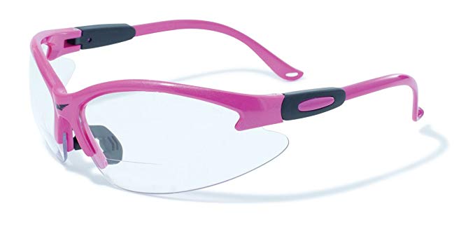 Global Vision Eyewear Cougar Bifocal Series Sunglasses with Dark Pink Nylon Frame and Clear Safety Lenses