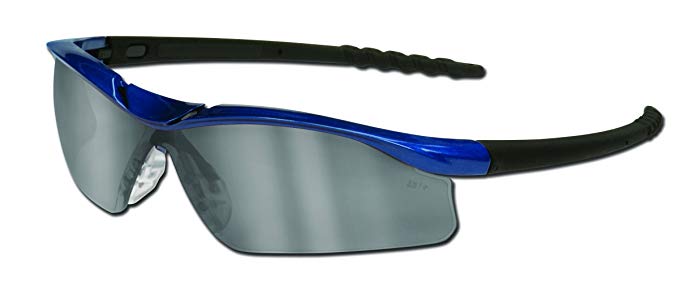 MCR Safety DL319AF Dallas Safety Glasses with Blue Metallic Frame and Indoor/Outdoor Clear Mirror Anti-Fog Lens