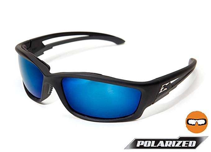 Edge Eyewear Kazbek Polarized-Black / Aqua Precision Blue Mirror Lens with Gasket