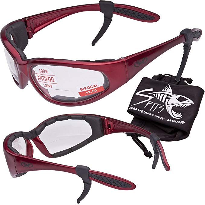 Hercules 2.50 BIFOCAL Safety Glasses - Foam Padded - Rubber Ear Locks - RED Frame - CLEAR Lens