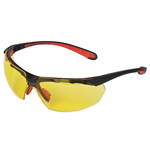 Jackson Safety Maxfire Small Safety Glasses (38493), Amber Anti-Fog Lenses, Black Frame with Red Tips, 12 Pairs