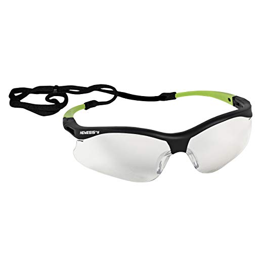 Jackson Safety V30 Nemesis Small Safety Glasses (38480), Lightweight, Indoor/Outdoor Lens, Black Frame with Green Tips, 12 Pairs/Case