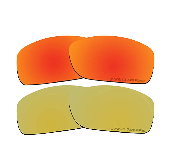 2 Pairs Polarized Replacement Lenses Gold & Fire Red for Oakley Crankcase OO9165 Sunglasses