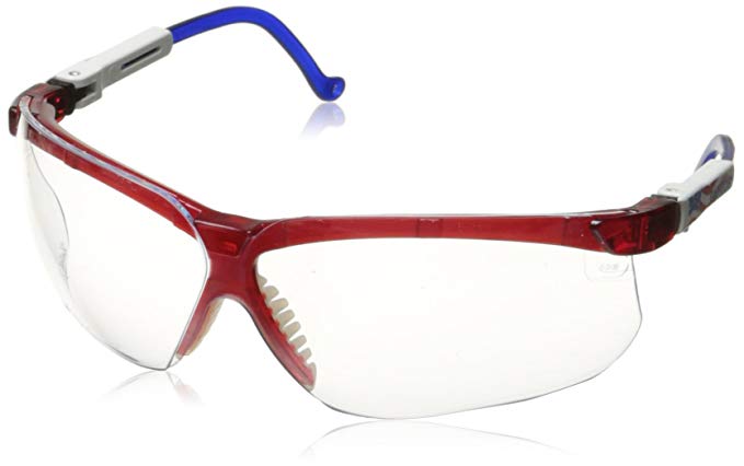 Uvex S3260 Genesis Safety Eyewear, Red/White/Blue Frame, Clear Ultra-Dura Hardcoat Lens
