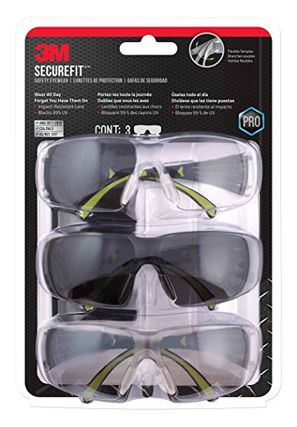 3M SF400-W-3PK-PS Secure-Fit 400 Anti-Fog Eye Protection Glasses, Multi-Pack (3 Pack)
